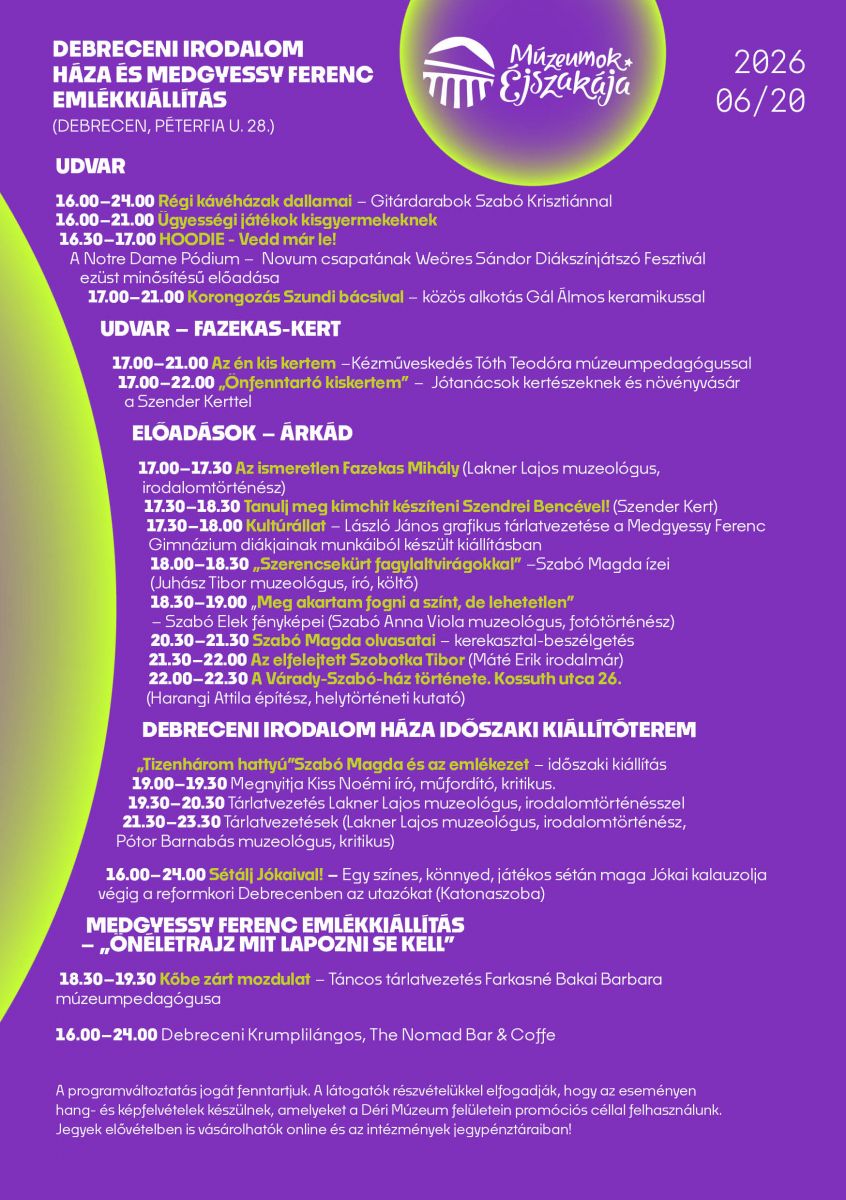 MÚZEUMOK ÉJSZAKÁJA 2026. 06. 20.