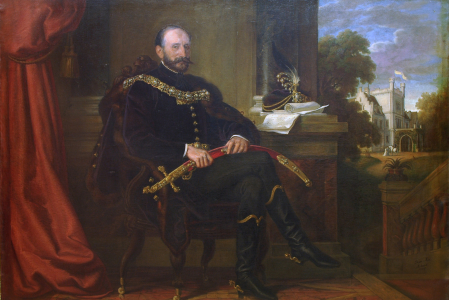 Than Mór (Óbecse, 1828 – Trieszt, 1898): Báró Mikes Ede portréja, 1869, olaj, vászon, 142,5x209 cm